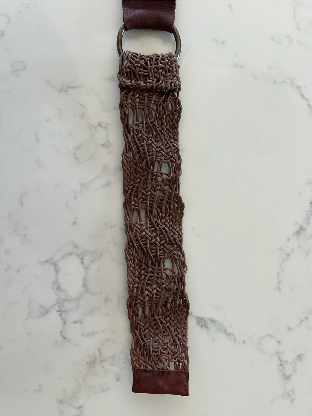 Boho Western CAbi Brown Woven Macrame 100% Leather Festival Hip Belt